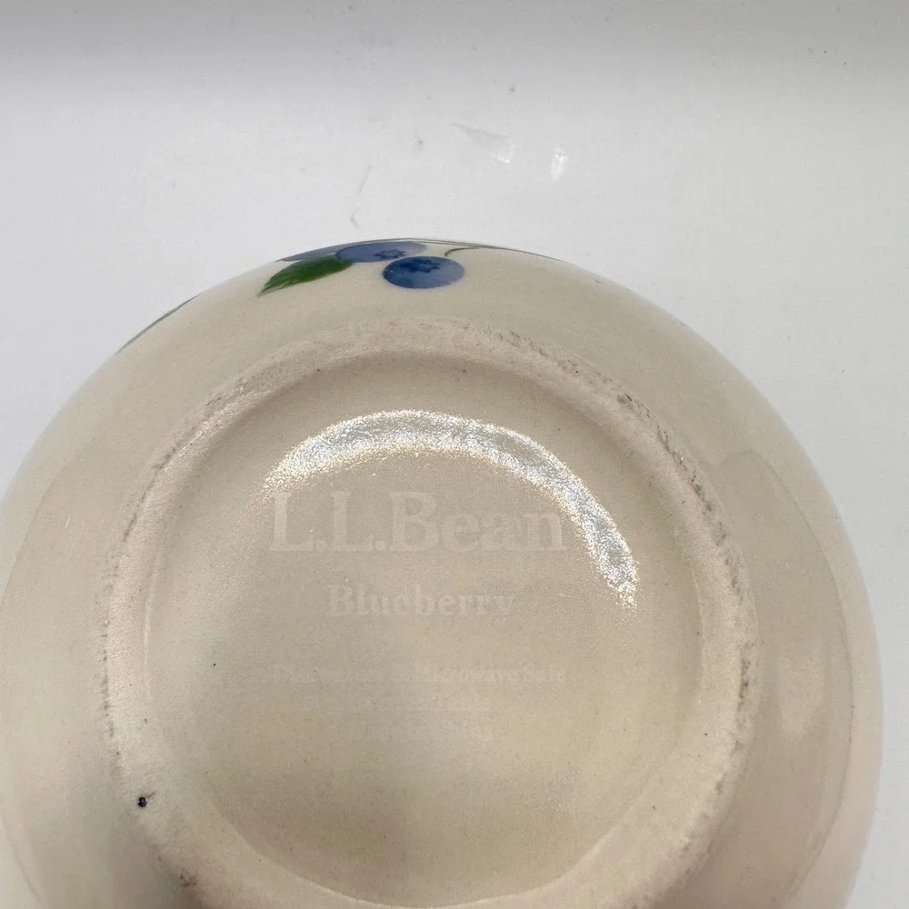 LL Bean Blueberry Stoneware Mixing Bowl Blue Stripe Cream Ceramic 6 Inch